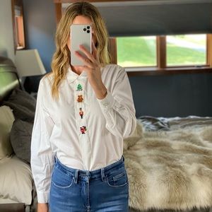 Christmas Button-Down Long Sleeve Blouse, 10